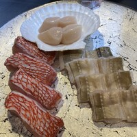 鉄板焼 石狩 - 帆立　穴子　メヌキ