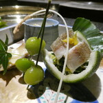 日本焼肉はせ川 別亭 銀座店 - 鱧と春菊・蒸し鮑・松葉銀杏・すすきそうめん・錦糸瓜白和え