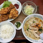 天竺 - 唐揚げセット　冷たい麺