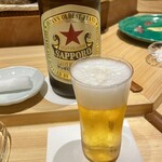 鮨処 池上 - 瓶ビール サッポロ赤星 中瓶
