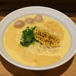 NIBOSHI MANIA - 恵味の冷やし嶽きみソバ 1200円＋うずら味玉 100円