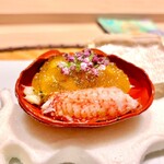 炎水 - 中には噴火湾毛蟹にキタムラサキ雲丹　三つ葉にスッキリのジュレを添えて！