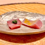 炎水 - あたり葱と辛子醤油で　軽く炙ってるのでいい香りです♫