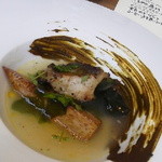 イル ギオットーネ ディ ピュー - 鮑と筍のグリエ　ワカメと木の芽の葛に鮑の肝ソース