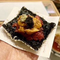 天婦羅 みやしろ - お造り：海苔天・漬け鮪・雲丹・キャビア