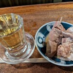 宇ち多゛ - 梅割り　レバボイルとアブラ少ないとこ一本ずつお酢　です