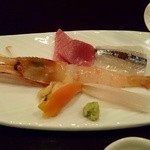 鮨 波やし - ［５回目］刺身５点盛(海老・中とろ・さより・青柳・いか)