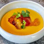 262018860 - 20240905本日のアミューズ（にんじんのエスプーマ　コンソメのゼリー　北海道産のうにを添えて）