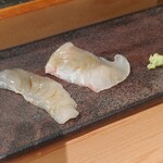 すし匠 - 刺し身:左からトラフグ、平目