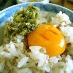 ふくふく庵 - 福膳(１４年４月）のばっけ味噌で卵かけご飯