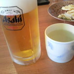 石窯料理・石臼挽きそば 花園 - 生ビール中とそば湯