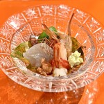 一石三鳥 - 造里　鰹、富士サーモン、真鯛、甘海老