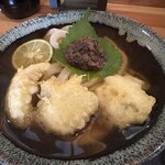 手打ちうどん ヤマエ - ハモ天と梅冷かけ
