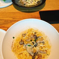AWkitchen figlia 渋谷スクランブルスクエア - いろいろきのこのポルチーニクリームソース　青森県野辺地かぶと豚ラグーのカチョエペペ