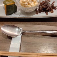菜月 Tabenasse - 前菜三種　かぼちゃ、マカロニサラダ、こんにゃく