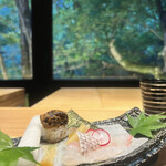 軽井沢くろいわ 無二 - ウニ、鯛、大根の桂剥き