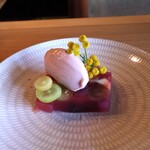 さじこよみ - 冬瓜と筍のフルーツ赤紫蘇寒天寄せ 赤ワイン自家製ソルベ