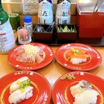 Kappa壽司 能代店 - ☑生ハムオニオンマヨ　143円　☑サーモン　ねぎ塩ごま油　110円　☑生たこ　ねぎ塩ごま油　143円　☑いか食べ比べ　110円