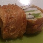 ながほり - 穴子と豆腐 湯葉で巻いて揚げたもの えんどう豆のソース