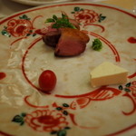 赤坂 詠月 - ⑧宮城産蔵王鴨 自家製柚子胡椒 長野産アメーラトマト クリームチーズの味噌漬け 2014.4.1X