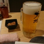 寿司と焼き鳥大地 - 生ビールたしかサントリー久しぶりに飲んだな