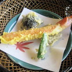 山茶花 - 油物：蟹の黄金揚げ・こんにゃく肉包み・茄子・青唐