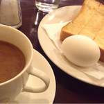 喫茶カンターロ - モーニング ￥500（ブレンド+ハニートースト+ゆで卵）