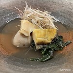 御料理 寺沢 - 蝦夷鮑と飛竜頭と小芋､金時草の炊合せ