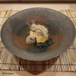 御料理 寺沢 - 蝦夷鮑と飛竜頭と小芋､金時草の炊合せ