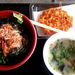 浜のかきあげや - 沖漬け丼・かき揚げ・桜えびの味噌汁のセット(2014.4)