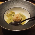 鮓 みずき - 蒸しアワビ 肝ソース（残った肝ソースに酢飯を追加）