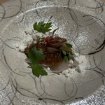 洋仏和膳 いとう - ディナーコース16,500円(平目(実山椒のゼリー 白いパウダーはオリーブオイル))