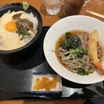 海鮮茶屋 一鮮 - 【2024.9.11(水)】日替り麺セット（大盛・海鮮山かけ丼＋海老天冷しそば）950円