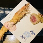 すずのあん - エビフライ、戻りカツオのレアカツ