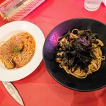 キッチン・キャミー - 令和6年9月 ランチタイム(11:30〜14:30)
                                パスタセット 税込1300円
                                青森県産ベビーホタテと茨城県産新レンコン、黒舞茸の和風醤油バター
                                牛ひき肉と茄子のボロネーゼ(トマトソース)