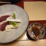 旬菜 幸 - 肉料理：近江鴨炭火焼、鴨、万願寺唐辛子、松茸、グリーンアスパラ、柚子胡椒、オリジナルのタレで楽しむ。自然の恵みを、存分楽しむことにしよう。