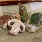 쿠라쇼우 - ③白茄子と甘酒田楽味噌と木の芽のソース 山椒オイル ダビデの星 マッシュルーム