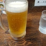 らーめん めん吉 - 生ビール ロゴ隠しちゃいました