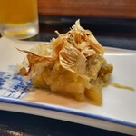 ろばたゆき - 茄子の煮浸し。自分でかけるカウンターの醤油が甘めで美味しい。