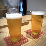 鮨と天草大王 天音 - ◆まずはビール・・・店主ご夫妻と話していて、お写真撮るのが遅くなり、、提供時はちゃんと上まで泡がありました。m(__)m