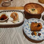 fu-fu shisen - 今宵の点心（キノコの焼き餃子、海老ワンタン、大根餅）