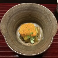 多仁本 - 茄子の枝豆すり潰し 柚子風味ジュレ 雲丹