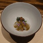 温石 - 伊勢海老の炭火焼きに味噌ソース､空芯菜のお浸しに自家製マスタード