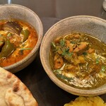 インド料理 想いの木 - 南インドの野菜カリー、ほうれん草チキンカリー