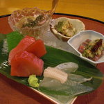 千松しま - 酔っ払い蟹、鯊の肝和え、秋刀魚糠と季節の野菜、塩竃ひがしもの鮪三種、目板鰈。