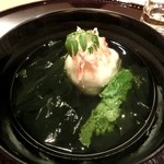 帰燕 - 新筍の真薯、カニ身、菜の花、ワカメ、木の芽