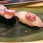 仙令鮨 - たこ吸ばん、カワハギ肝乗せ