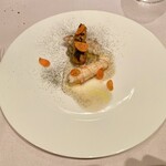 アルカナイズ - 赤座海老のポワレ 茄子のピューレとクロケット 炭火焼のソース キャビア