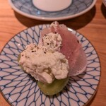 居酒屋 ヨーテル - マスカットと生ハムの白和え。これも酒泥棒。