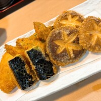 割烹 むら山 - 玉葱、茄子、アスパラ、椎茸フライ